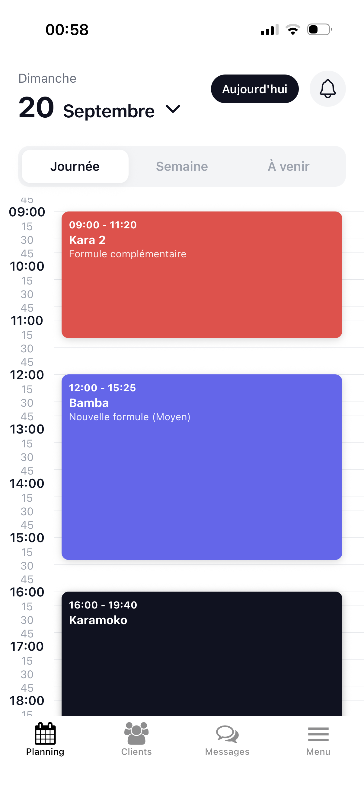 Planning avec rendez-vous dans l’application Presty